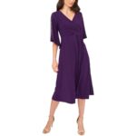 MSK Womens Purple Faux Wrap Beaded Midi Dress Petites PL BHFO 5123