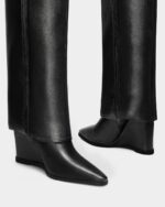 MUCCCUTE Knee High Boots for Women - Fold Over Knee High Wedge High Heel Pointed Toe Tall Boots with Full Side Zipper PU Long Boot