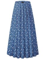 NASHALYLY Women's Chiffon Elastic High Waist Pleated A-Line Flared Maxi Skirts