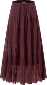 NASHALYLY Women's Chiffon Elastic High Waist Pleated A-Line Flared Maxi Skirts