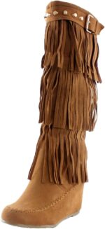 Nature Breeze Bridget-02Hi Moccasin Fringe Fashion Boots