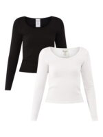 No Boundaries Seamless Scoop Neck Tee with Long Sleeves, 2-Pack, Women’s