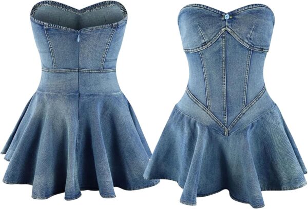 NRTHYE Women's Sexy Strapless Denim Dress Off Shoulder Corset Tube Summer Mini Jean Dresses