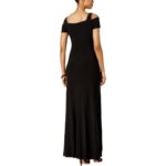 NW Nightway Womens Black Cold Shoulder Evening Dress Gown Petites 10P BHFO 0879