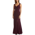 NW Nightway Womens Red Matte Jersey Maxi Evening Dress Gown 4 BHFO 4200