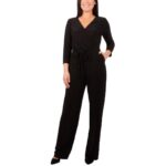 NY Collection Womens Black Printed Jersey Jumpsuit Petites PM BHFO 7518