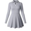 OQQ Womens Dress Casual Long Sleeve Elastic Simple A-Line Zipper Mini Dress