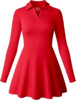 OQQ Womens Dress Casual Long Sleeve Elastic Simple A-Line Zipper Mini Dress