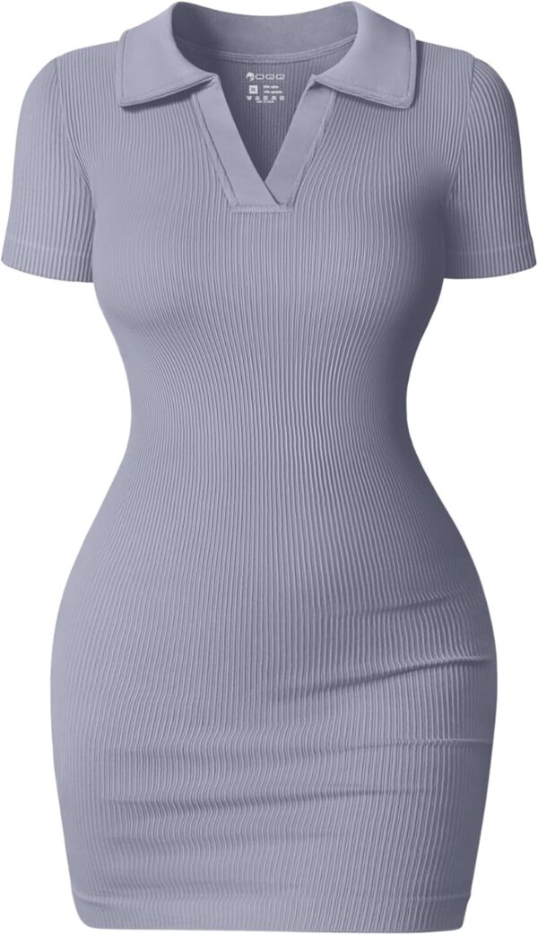 OQQ Women's Mini Dresses Sexy Ribbed Short Sleeve Tummy Control Bodycon Mini Dress