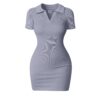 OQQ Women's Mini Dresses Sexy Ribbed Short Sleeve Tummy Control Bodycon Mini Dress