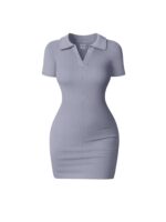 OQQ Women's Mini Dresses Sexy Ribbed Short Sleeve Tummy Control Bodycon Mini Dress