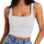 Outfmvch crop tops for women Sleeveless Strappy Tank Double Layer Workout Fitness Casual Crop womens tops tank top for women crop tops White