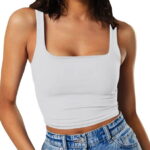 Outfmvch crop tops for women Sleeveless Strappy Tank Double Layer Workout Fitness Casual Crop womens tops tank top for women crop tops White