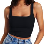 Outfmvch crop tops for women Sleeveless Strappy Tank Double Layer Workout Fitness Casual Crop womens tops tank top for women crop tops Black