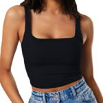 Outfmvch crop tops for women Sleeveless Strappy Tank Double Layer Workout Fitness Casual Crop womens tops tank top for women crop tops Black