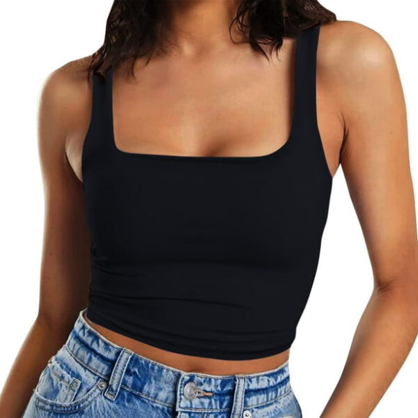 Outfmvch crop tops for women Sleeveless Strappy Tank Double Layer Workout Fitness Casual Crop womens tops tank top for women crop tops Black