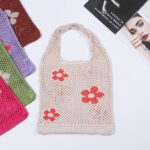 Ovida Crochet Tote Bag Mesh Beach Bag Fairycore Hobo Bag Fairy Grunge Aesthetic Shoulder Bag Y2k Purse for Women Girls