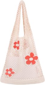 Ovida Crochet Tote Bag Mesh Beach Bag Fairycore Hobo Bag Fairy Grunge Aesthetic Shoulder Bag Y2k Purse for Women Girls