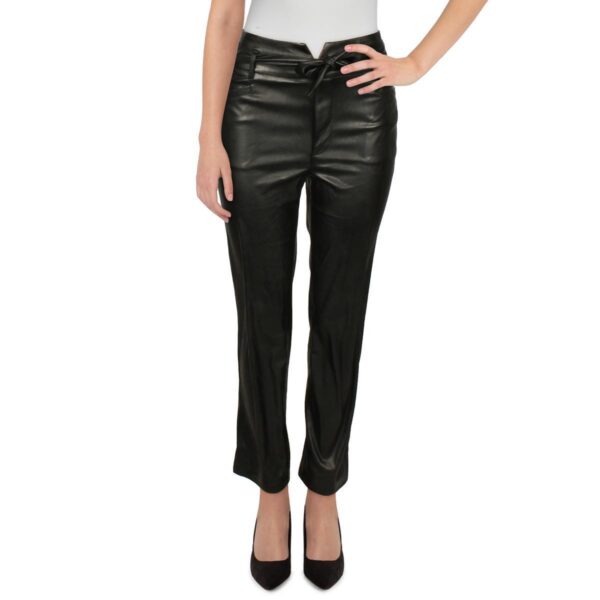 Paige Womens Kina Black Faux Leather High Rise Straight Leg Pants 14 BHFO 2662