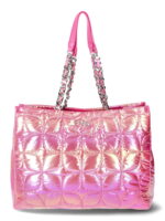 Paris Hilton Women's Carson Quilted Nylon Triple Compartment Tote, Iridescent Pink