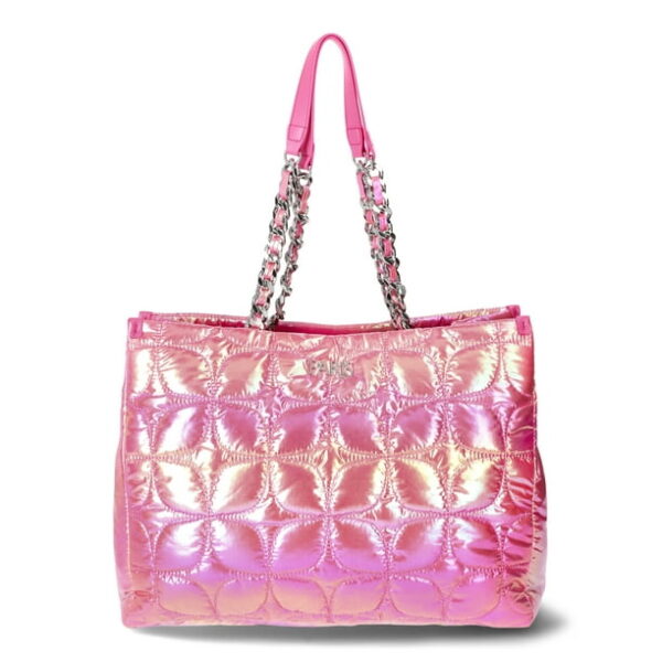 Paris Hilton Women's Carson Quilted Nylon Triple Compartment Tote, Iridescent Pink