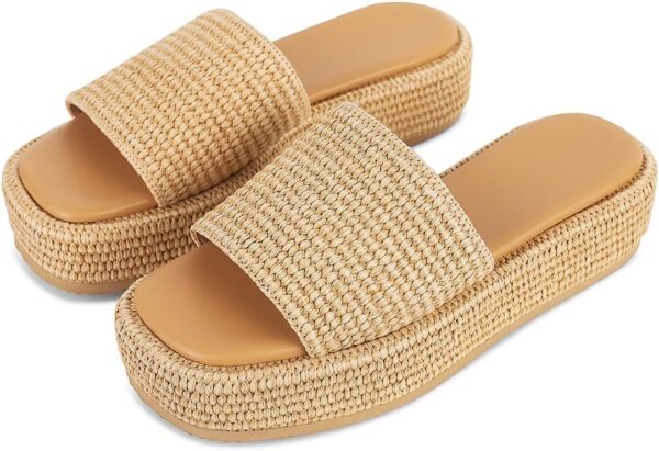 Platform Sandals for Women Espadrille Sandals Wedge Sandals for Women Cute Beach Straw Raffia Sandals Comfortable Brown Sandals Vacation for Women