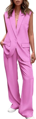 PRETTYGARDEN Women's 2 Piece Outfits Sleeveless Suit Vest and Wide Leg Pants Business Casual Blazer Sets