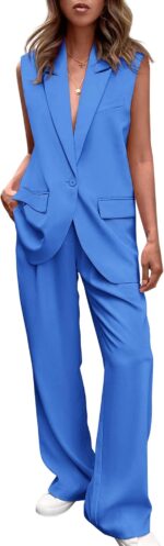 PRETTYGARDEN Women's 2 Piece Outfits Sleeveless Suit Vest and Wide Leg Pants Business Casual Blazer Sets