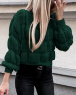 PRETTYGARDEN Women's 2024 Fall Sweaters Casual Crew Neck Pullover Long Puff Sleeve Loose Plain Chunky Knit Cute Blouse Tops