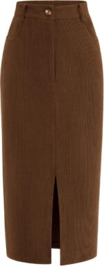 PRETTYGARDEN Women's Fall Midi Pencil Skirts Dressy Casual Work Office High Waisted Trendy Winter Corduroy Skirt with Slit