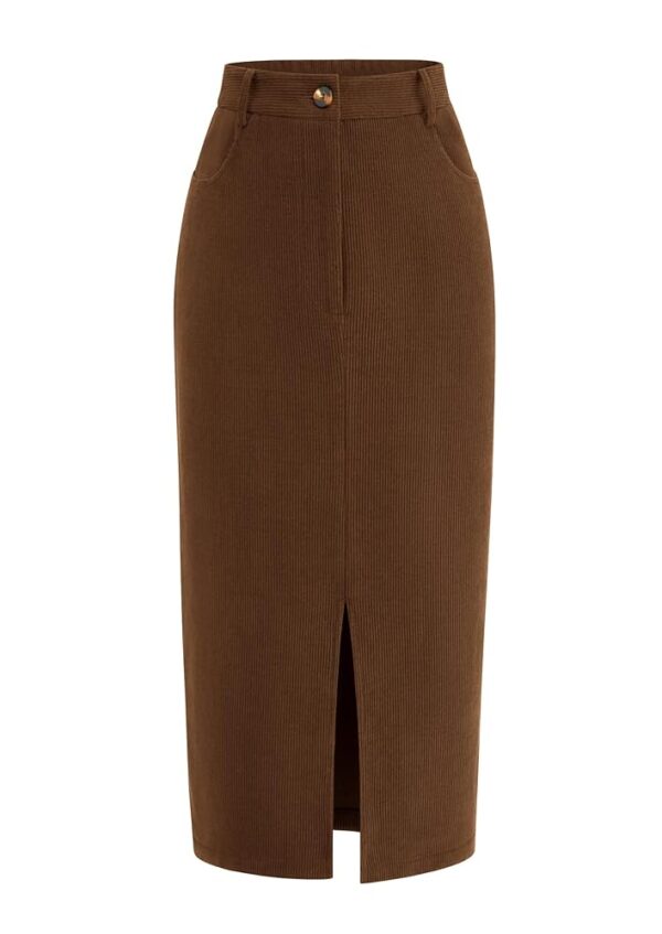 PRETTYGARDEN Women's Fall Midi Pencil Skirts Dressy Casual Work Office High Waisted Trendy Winter Corduroy Skirt with Slit