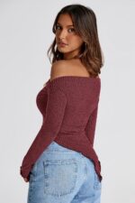 PRETTYGARDEN Women's Long Sleeve Y2K Crop Top Trendy Off Shoulder Asymmetrical Fitted Knit Tee Shirts Going Out Tops