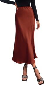 PRETTYGARDEN Women's Summer Midi Satin Skirt Dressy Casual High Waisted A Line Flowy Ruffle Elegant Party Skirts