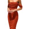 PRETTYGARDEN Women's Summer Off The Shoulder Ruched Bodycon Dresses Sleeveless Fitted Party Club Midi Dress