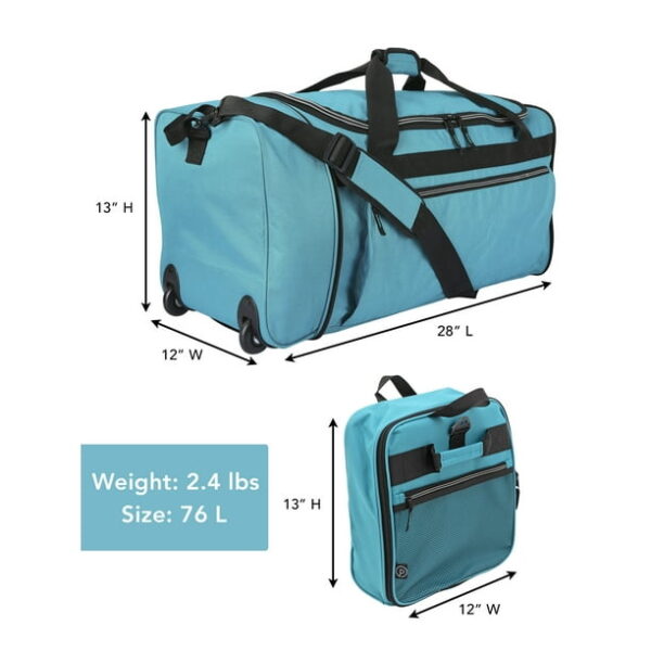 Protégé 28" Rolling Collapsible Travel Duffel Bag for All Ages, Teal