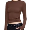 PUMIEY Women's Long Sleeve T Shirts Crew Neck Slim Fit Tops Sexy Basic Tee Smoke Cloud Pro Collection