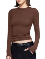 PUMIEY Women's Long Sleeve T Shirts Crew Neck Slim Fit Tops Sexy Basic Tee Smoke Cloud Pro Collection