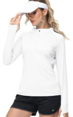 QPNGRP Women's Long Sleeve Shirts UPF 50+ Sun Protection SPF Quick Dry Lightweight T-Shirt Swim Hiking Runing Fishing Tops White M