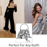 QZUnique Rhinestone/Sequin Bucket Bag with Jewelry Set Women Silver Bling Evening Handbag Glitter Diamond Cell Phone Purse