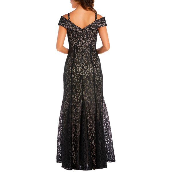 R&M Richards Womens Black Lace Maxi Evening Dress Gown Petites 10P BHFO 6070