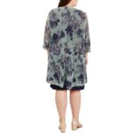 R&M Richards Womens Navy 2 PC Shimmer Floral Two Piece Dress Plus 18W BHFO 1807