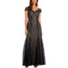 R&M Richards Womens Black Lace Maxi Evening Dress Gown Petites 10P BHFO 6070