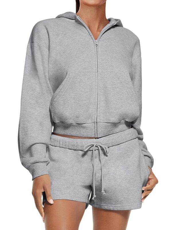 REORIA Women 2 Piece Outfits Sweat Shorts Sets 2024 Fall Fleece Zip Up Hoodie Lounge Matching Set Sweatsuit Tracksuit Clothes