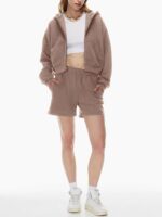 REORIA Women 2 Piece Outfits Sweat Shorts Sets 2024 Fall Fleece Zip Up Hoodie Lounge Matching Set Sweatsuit Tracksuit Clothes