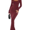 REORIA Womens Basic Sexy Square Neck Long Sleeve Soft Lounge Long Dress Fall Casual Ribbed Bodycon Maxi Dresses