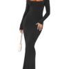 REORIA Womens Basic Sexy Square Neck Long Sleeve Soft Lounge Long Dress Fall Casual Ribbed Bodycon Maxi Dresses