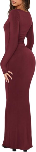 REORIA Womens Basic Sexy Square Neck Long Sleeve Soft Lounge Long Dress Fall Casual Ribbed Bodycon Maxi Dresses