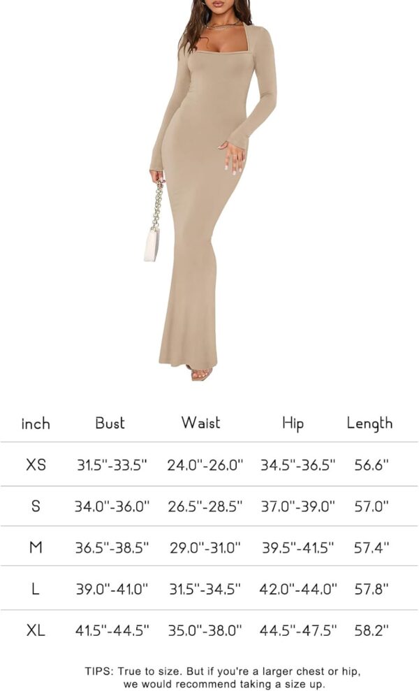 REORIA Womens Basic Sexy Square Neck Long Sleeve Soft Lounge Long Dress Fall Casual Ribbed Bodycon Maxi Dresses