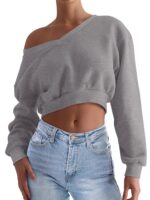 REORIA Womens Cropped Oversized Sweatshirts V Neck Long Sleeve Pullover 2024 Fall Teen Girls Y2K Fashion Crop Tops