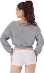 REORIA Womens Cropped Oversized Sweatshirts V Neck Long Sleeve Pullover 2024 Fall Teen Girls Y2K Fashion Crop Tops